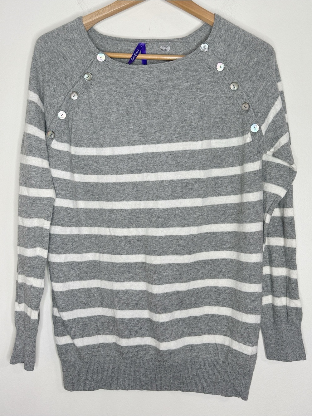 Seraphine Maternity & Nursing Striped Button-Shoulder Cashmere Wool Sweater S